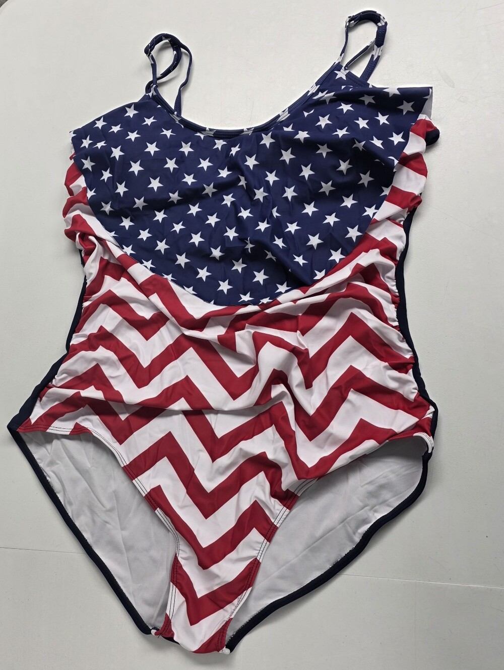 NWOT Retro Y2K 4th of July USA Flag Patriotic Stars & Stripes 1 Piece Swimsuit